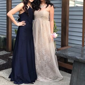 Cream sparkly long prom dress